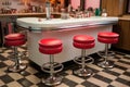 classic diner counter with swivel stools