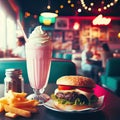 Classic Diner Meal - Cheeseburger, Fries, and Milkshake