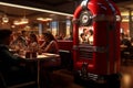 Classic diner scene with a jukebox and patrons. Generative ai