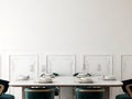 Classic dining room mockup with classic molding wall and luxury green dining table set Royalty Free Stock Photo