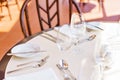 Classic Dinnerware in the restaurant. Table appointments for dinner on terrace Royalty Free Stock Photo