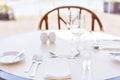 Classic Dinnerware in the restaurant. Table appointments for dinner on terrace Royalty Free Stock Photo