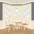 Classic dinning room with round table and chairs bay window