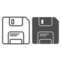 Classic diskette line and glyph icon. Data memory storage of software or documents symbol, outline style pictogram on