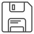 Classic diskette line icon. Data memory storage of software or documents symbol, outline style pictogram on white