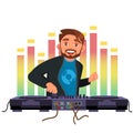 Dj Vector. Playing Disco House Music. Stylish Man. Headphones. Concert Concept. Flat Cartoon Character Royalty Free Stock Photo