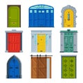 Classic Doors Collection, Vintage and Modern Style Facade or Apartments Design Element Vector Illustration