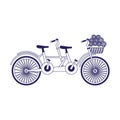 Classic double bike with basket with flowers, flat design Royalty Free Stock Photo