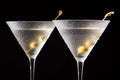 Classic Dry Martini with olives on black background Royalty Free Stock Photo