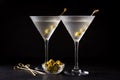 Classic Dry Martini with olives on black background Royalty Free Stock Photo