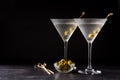 Classic Dry Martini with olives on black background Royalty Free Stock Photo