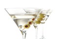 Classic dry martini with olives isolated on white in a line,close-up Royalty Free Stock Photo