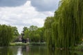 Classic Dutch landscape with calm pond and in the background the village of Afferden, Limburg, Netherlands