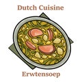 Classic Dutch pea soup erwtensoep, snert closeup in the plate on white backgrund