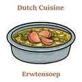 Classic Dutch pea soup erwtensoep, snert closeup in the plate on white backgrund