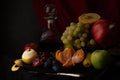 Classic Dutch Still Life With Seasonal Fruits On A Dark Background
