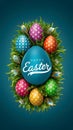 Classic Easter banner colorful eggs with decorative ornaments