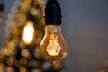 Classic Edisson bulbs with bokeh backgound. Retro style bulbs. Royalty Free Stock Photo