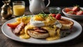 Classic Eggs Benedict Brunch: Perfectly Poached Eggs with Hollandaise Sauce Royalty Free Stock Photo