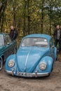 Classic elegant blue VW Beetle parked