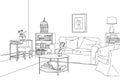 Classic and Elegant Living Room Vector Line Art Illustration