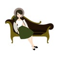 Classic elegant sofa or bench with girl baroque style. Vector Royalty Free Stock Photo