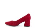 Classic and elegant suede high-heeled women shoes. Stylish red shoes on high block heels and with a pointed toe Royalty Free Stock Photo