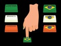 Classic elements urn with Brazil flag and hand Royalty Free Stock Photo