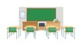Classic Empty Classroom with Desks, Chairs, and Blackboard, vector design Generative AI Royalty Free Stock Photo