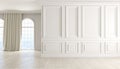 Classic empty interior with white wall, wood floor, window and curtain. Royalty Free Stock Photo