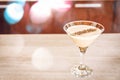 Classic Espresso Martini cocktail at the bar. Luxury resort, restaurant, bar, vacation concept Royalty Free Stock Photo