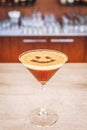 Classic Espresso Martini cocktail at the bar. Luxury resort, restaurant, bar, vacation concept Royalty Free Stock Photo