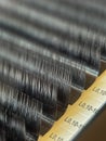 Classic eyelash extension. A palette of artificial eyelashes in close-up. Macrophotography of eyelashes for extension Royalty Free Stock Photo