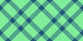 Classic fabric check background, skirt texture vector seamless. Deep plaid pattern textile tartan in green and cyan colors