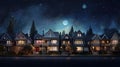 Classic family house facades at night. Suburban landscape. Generative AI