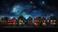 Classic family house facades at night. Suburban landscape. Generative AI