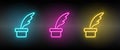 classic, feather, ink vector icon yellow, pink, blue neon set. Tools vector icon