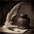 Classic Feather Pen and Inkwell, Made with Generative AI