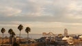 Classic ferris wheel, amusement park on pier in Santa Monica pacific ocean beach resort. Summertime California aesthetic, iconic