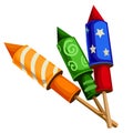 Classic festive firecrackers rockets with confetti