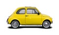 Fiat 500 old yellow side view isolated on white background