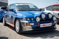 Classic fifth generation Ford Escort RS Cosworth rally edition at an exhibition