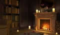 Classic fireplace in a vintage night room