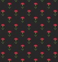 Classic floral seamless pattern of red carnation flower heads on black background with polka dots. Endless romantic surface design Royalty Free Stock Photo