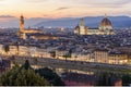 Classic Florence cityscape with Duomo cathedral and Palazzo Vecchio over city center at sunset, Italy Royalty Free Stock Photo