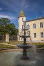 Classic fountain. Krustpils medieval castle Royalty Free Stock Photo