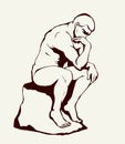 The statue the Thinker. Vector drawing Royalty Free Stock Photo