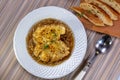 Classic French onion soup baked with cheese croutons Royalty Free Stock Photo