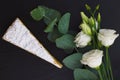 Classic French white praline layer cake decorate by white flowers