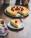 classic fresh cheesecake with raspberry Royalty Free Stock Photo